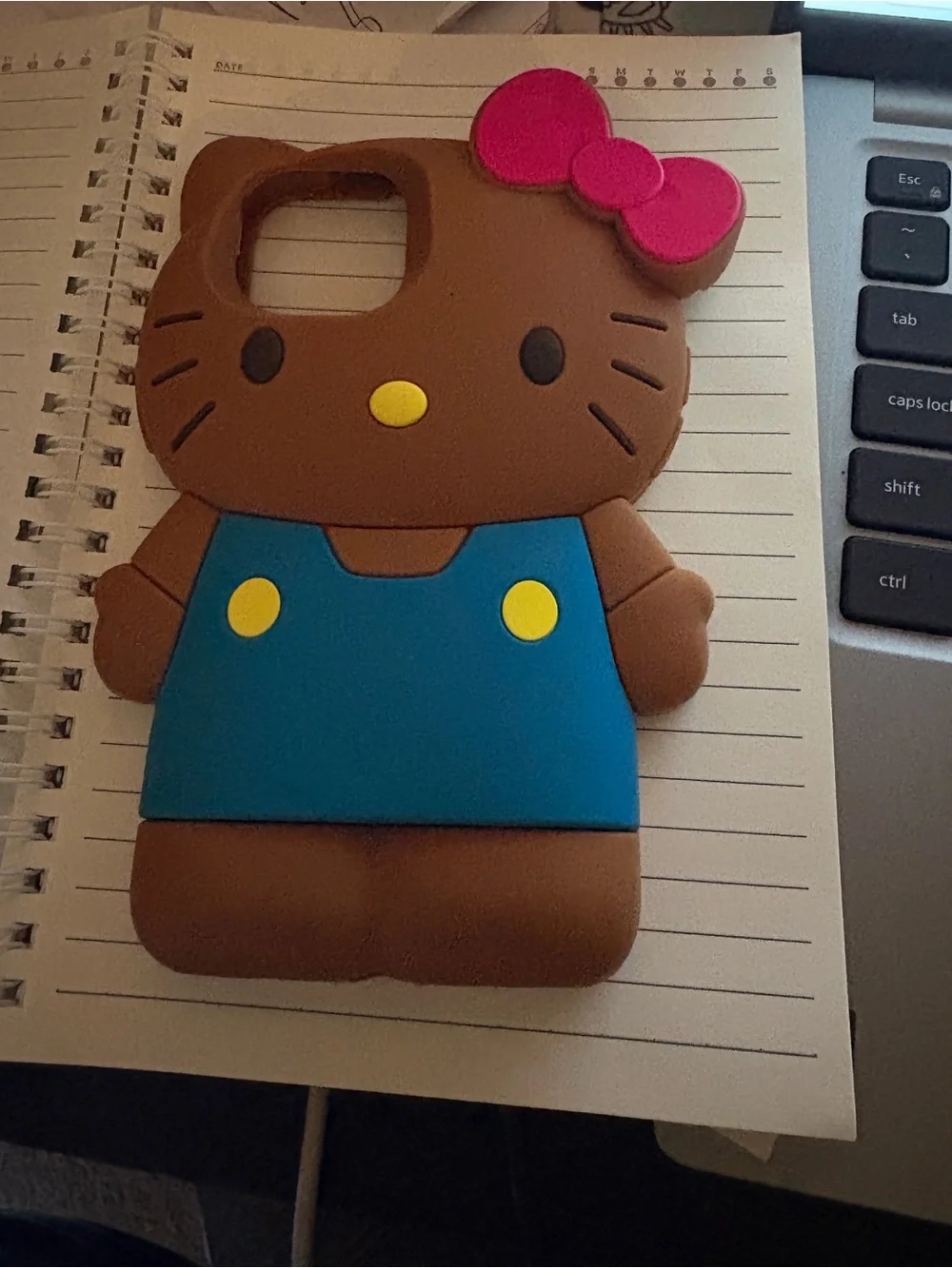 Kids Silicone Character Phone Case - Brown with Blue Outfit and Pink Bow HK new